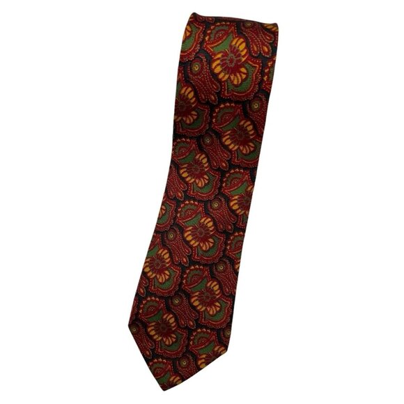 PIERRE BALMAIN Men's Silk Necktie LUXURY Tie Black Burgundy Paisley W:3.7" EUC